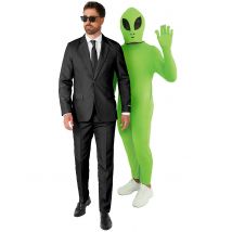 Paarkostüm mit Agent in Schwarz und Außerirdischer für Erwachsene - Thema: Fasching und Karneval - Schwarz
