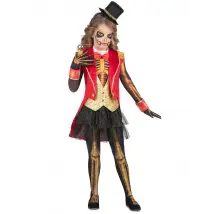 Mädchen Kostüm Skelett Zirkusdirektorin für Halloween - Thema: Halloween - Schwarz - Größe 140/152 (10-12 Jahre)
