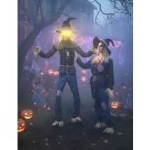 Animatronic Furchterregende Vogelscheuche 2,05m Deko schwarz grau - Thema: Halloween - Blau