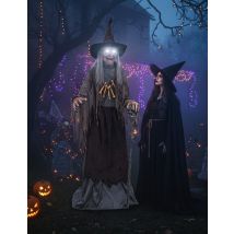 Animatronic gruselige Hexe Deko schwarz grau 1,75m - Thema: Halloween - Silber/Grau
