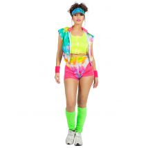 Aerobic Kostüm mit Batik Muster für Damen Neonfarbig - Thema: Fasching und Karneval - Leuchtend/Neon - Größe 38