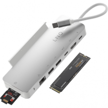 LINQ Connects Pro Studio 9-in-1 USB-C Multiport Hub – 10Gbps NVMe M.2 SSD Enclosure, 4K HDMI, Ethernet, UHS-II SD4.0 Card Reader