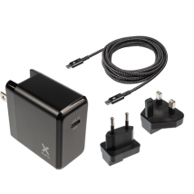 Xtorm 65W Reisstekker Travel Charger + USB-C PD Kabel - met EU / US / UK Stekker - Zwart