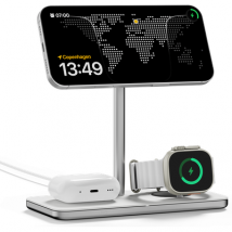 Linq Connects 3-in-1 Draadloze Lader Qi2 Base - Oplaadstation geschikt voor iPhone, Apple Watch en AirPods - Compatibel met Qi-Gecertificeerde Toestellen - snellader - Grijs