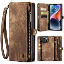Caseme Hoesje geschikt voor iPhone 14 - Luxe Leren Portemonnee Hoesje - Bruin