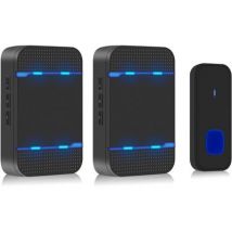 Draadloze Deurbel - Draadloos - Deur Bel - Deurbellen - Wireless doorbell - Met 1 Zenders en 2 Ontvangers - IP55 Waterdicht - Bereik 300 meter - Cazy - Zwart