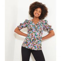 Joe Browns Blusa de flores con cuello de pico. Talla 40. Color Azul