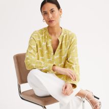 Blouse col tunisien, imprimé graphique, manches longues