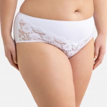 La Redoute Collections Plus Culotte Alta In Microfibra E Pizzo Bianco Donna Taglie 52 (FR) - 56 (IT)