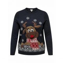 Only Carmakoma Maglione Con Motivo Natalizio Davanti, Girocollo Blu Donna Taglie 54 (FR) - 58 (IT)