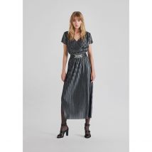 Ikks Abito Plissettato, Lungo, A Maniche Corte Argento Donna Taglie 38 (FR) - 42 (IT)