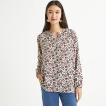 Anne Weyburn Blusa Scollo Rotondo, Fantasia A Fiori, Maniche Lunghe Beige Donna Taglie 36 (FR) - 40 (IT)