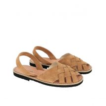 Minorquines Sandali In Pelle Tacco Piatto Avarca Compostelle Marrone Donna Taglie 36