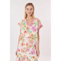 Derhy T-shirt Kosma Scollo A V Stampa Floreale Beige Donna Taglie L