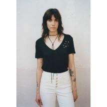 Ikks T-shirt Maniche Corte Scollo A V Nero Donna Taglie M