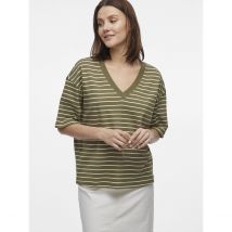 Vila T-shirt Rigata, Scollo A V Verde Donna Taglie S