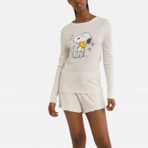 Snoopy Pigiama Corto A Coste Maniche Lunghe Snoopy Beige Donna Taglie M