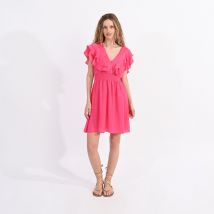 Lili Sidonio Abito Scollo A V Maniche Con Volant Rosa Donna Taglie M