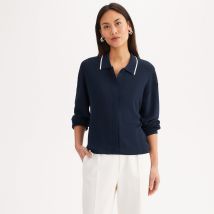 Anne Weyburn Cardigan Abbottonato Con Scollo A Polo In Maglia Fine Blu Donna Taglie L