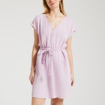 Des Petits Hauts Abito Corto In Garza Di Cotone Con Cintura Rosaly Rosa Donna Taglie 3(L)