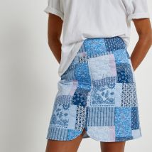 La Redoute Collections Minigonna, Stampa Patchwork Blu Donna Taglie 42 (FR) - 46 (IT)