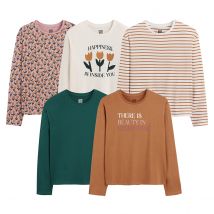 La Redoute Collections Confezione Da 5 T-shirt Stampate A Maniche Lunghe Rosa Bambina Taglie 10 anni - 138 cm