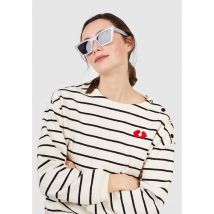 Icode Felpa Rigata Girocollo Bottoni Alle Spalle Bianco Donna Taglie S