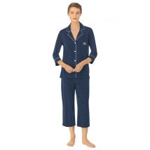 Lauren Ralph Lauren Pigiama Lungo, Maniche A 3/4 A Pois, In Cotone Blu Donna Taglie XS
