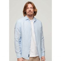 Superdry Camicia A Maniche Lunghe In Lino Blu Uomo Taglie M