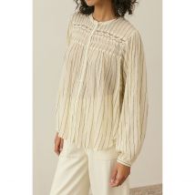 Louise Misha Camicetta A Righe Ricamata A Maniche Lunghe Con Scollo Rotondo Jally Beige Donna Taglie 42 (IT) - 38 (FR)