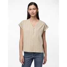 Pieces T-shirt A Righe Brillanti, Scollo A V Beige Donna Taglie XS