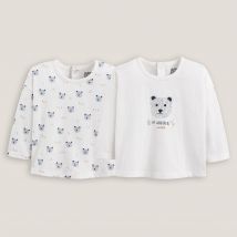 La Redoute Collections Confezione Da 2 T-shirt Maniche Lunghe Stampa Orsi Bianco Taglie 18 mesi - 81 cm