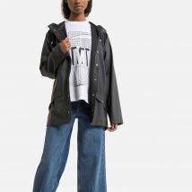 Rains Giacca Dritta Unisex Con Cerniera E Cappuccio Impermeabile Nero Donna Taglie L