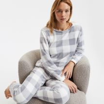 So'home Pigiama In Maglia Pile, A Quadri Grigio Donna Taglie 38/40 (IT) - 34/36 (FR)