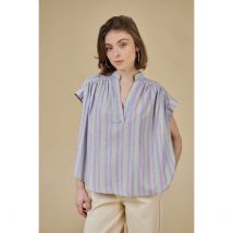 See U Soon Camicetta A Righe, Maniche Corte, Scollo A V Blu Donna Taglie 2(M)