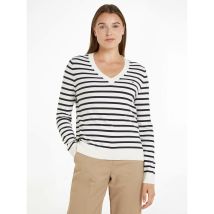 Tommy Hilfiger Maglione A Righe, Maniche Lunghe, Scollo A V Verde Donna Taglie S