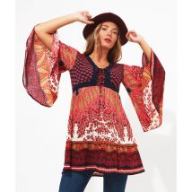 Joe Browns Abito Scollo A V Stampato Dettagli Crochets Arancione Donna Taglie 40 (FR) - 44 (IT)