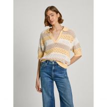 Pepe Jeans Maglione In Maglia Ricamata, Maniche Corte Beige Donna Taglie S