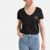 Pieces T-shirt Scollo A V, Motivo Davanti Nero Donna Taglie XS