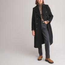 La Redoute Collections Caban Lungo A Doppiopetto, Misto Lana Nero Donna Taglie 38 (FR) - 42 (IT)