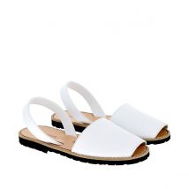 Minorquines Sandali In Pelle Tacco Piatto Avarca Cuir Blanco Bianco Donna Taglie 37