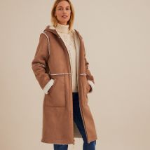 Anne Weyburn Cappotto Media Lunghezza In Sherpa, Cappuccio Fisso Marrone Donna Taglie 54 (IT) - 50 (FR)