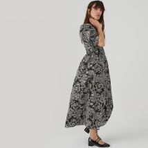 La Redoute Collections Abito Lungo Svasato, Stampa Fiori Nero Donna Taglie 36 (FR) - 40 (IT)