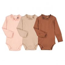 La Redoute Collections Confezione Da 3 Body Maniche Lunghe, Collo Froufrou Marrone Taglie 9 mesi - 71 cm