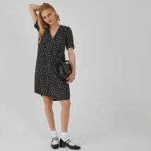 La Redoute Collections Abito Corto Con Bottoni, A Pois Nero Donna Taglie 38 (FR) - 42 (IT)