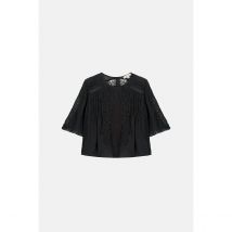 Louise Misha Blusa Ricamata Con Collo Rotondo E Maniche Corte, Ingrid Nero Donna Taglie 42 (IT) - 38 (FR)