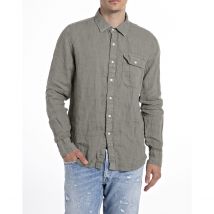Replay Camicia In Lino Grigio Uomo Taglie XL