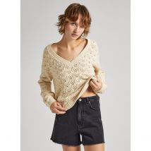 Pepe Jeans Pull Maglia Traforata, Scollo A V Beige Donna Taglie S