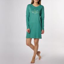 Naf Naf Camicia Da Notte Maniche Lunghe In Cotone Tweed Verde Donna Taglie L