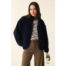 Des Petits Hauts Giacca In Bouclé, Collo Alto, Bottoni A Pressione, Maniche Blu Donna Taglie 0(XS)